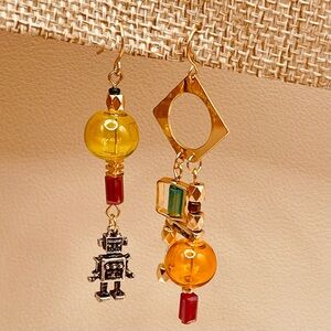 Free People Colorful Robot Mismatched Drop Dangle Statement Earrings